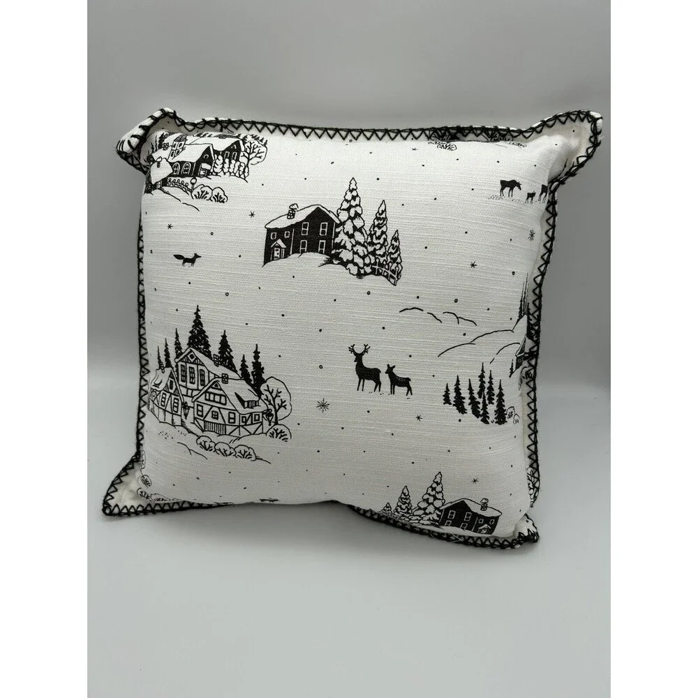 SKI LODGE DECORATIVE NEW PILLOWS White Black Apres Ski Coffee Shop Sofa Cabin